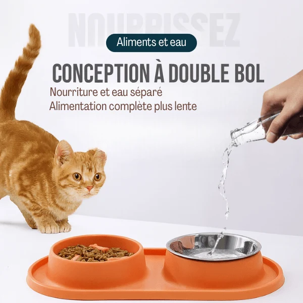 Gamelle anti-glouton chat - Double tapis anti salissures - Oxford Duo™
