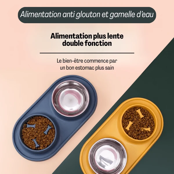 Gamelle anti-glouton chat - Double tapis anti salissures - Oxford Duo™