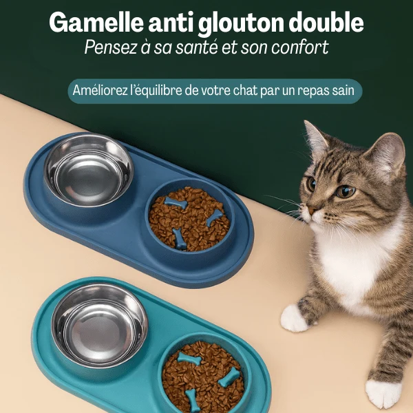 Gamelle anti-glouton chat - Double tapis anti salissures - Oxford Duo™