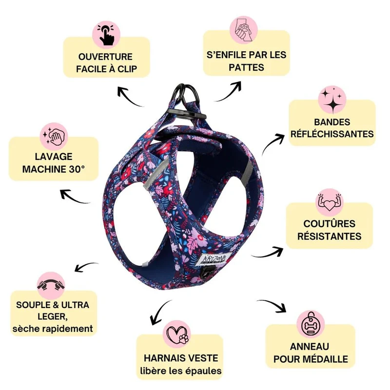 Harnais step-in pour chien Violala Arizona Hotdogs floral