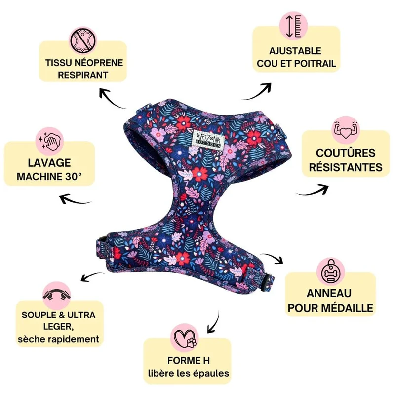 Harnais en H pour chien Violala - floral chic