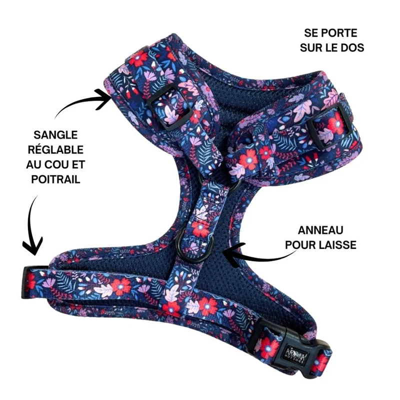 Harnais en H pour chien Violala - floral chic