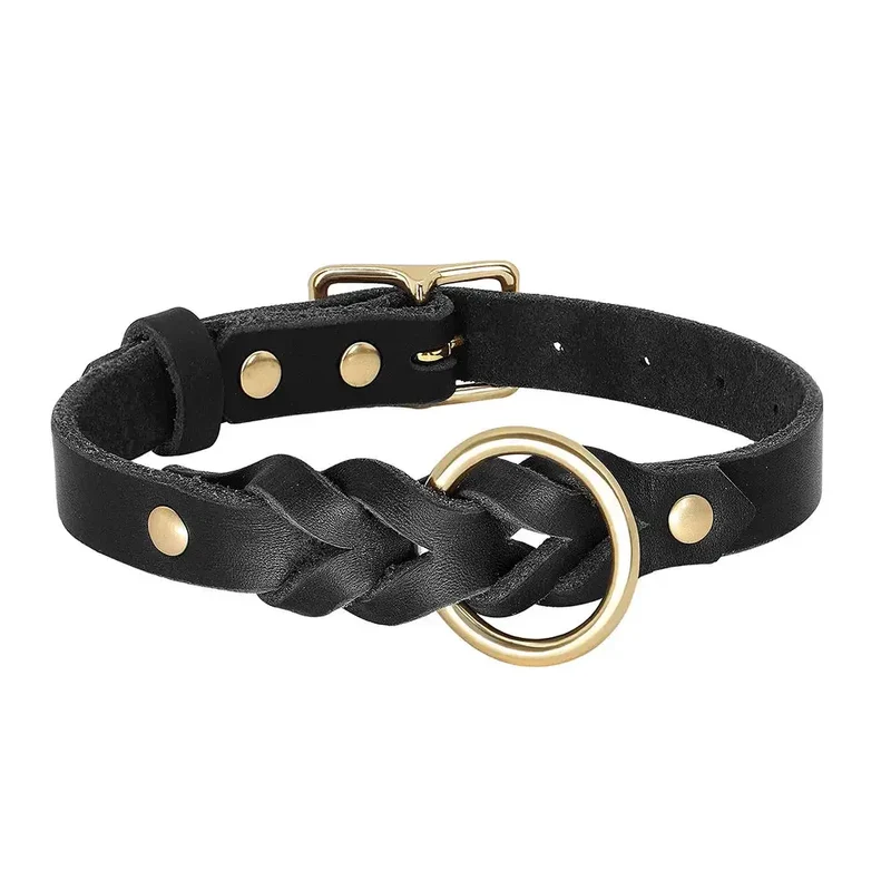 Collier chien cuir tressé