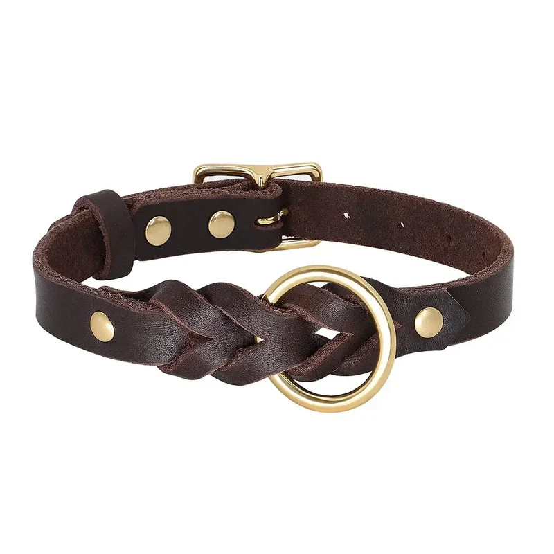 Collier chien cuir tressé