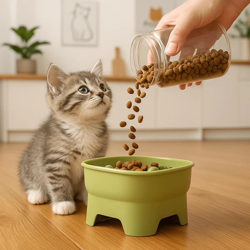 Gamelle anti glouton chaton - Surélevée à plots doux - SavourKitten™