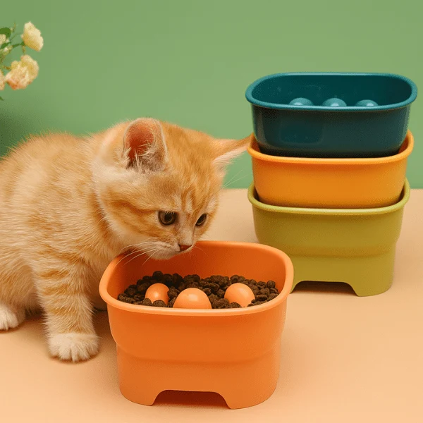 Gamelle anti glouton chaton - Surélevée à plots doux - SavourKitten™