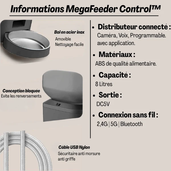Distributeur croquette chat automatique 8L - MegaFeeder Control™