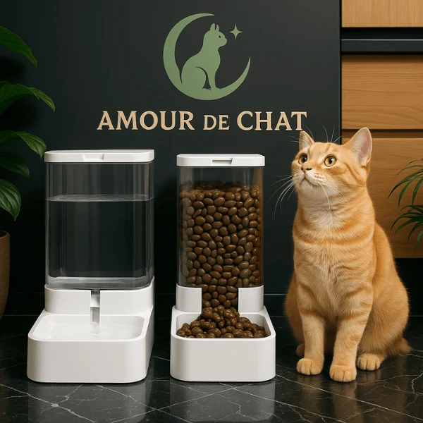 Distributeur eau et croquettes pour chat - Essentiel Félin™ : Pack x2