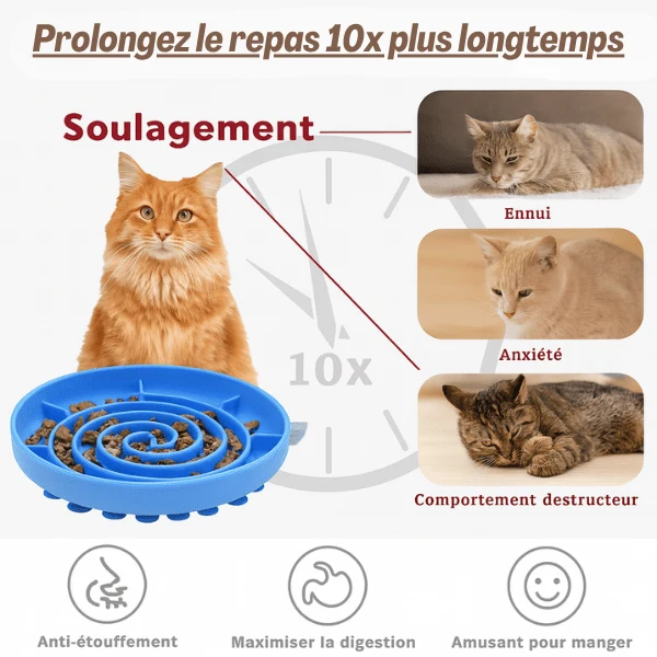 Gamelles anti glouton chat - Labyrinthe anti anxiété - Spiral Bowl™
