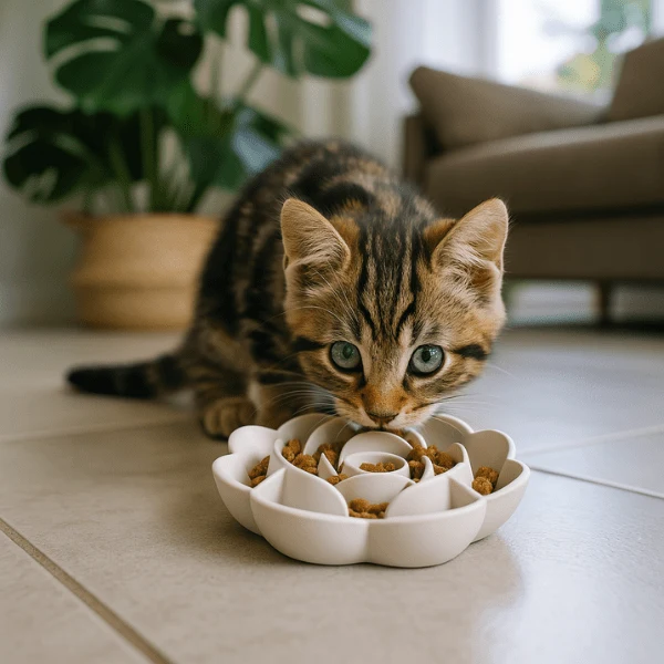 Gamelle anti glouton chat - Reliefs fleur silicone - FlowerSlow™