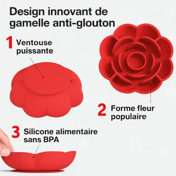 Gamelle anti glouton chat - Reliefs fleur silicone - FlowerSlow™