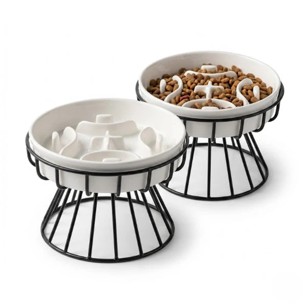 Gamelle anti glouton chat - Surélevée céramique stable - NoRush Bowl™