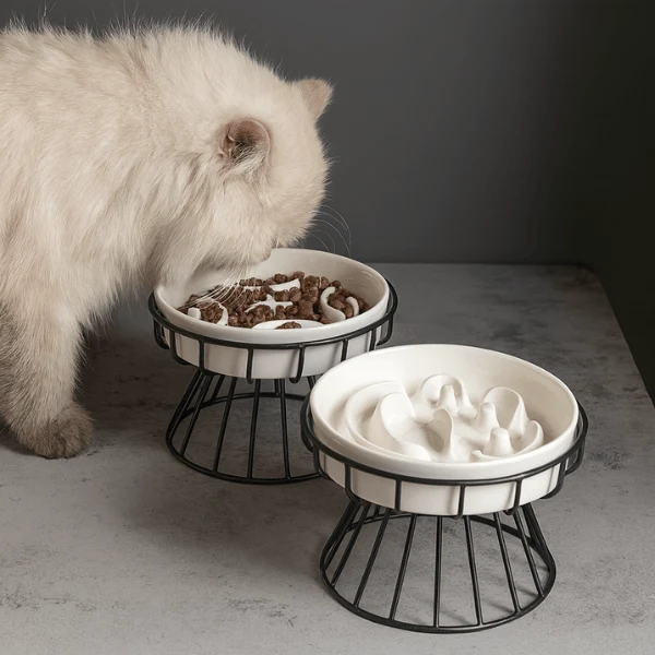 Gamelle anti glouton chat - Surélevée céramique stable - NoRush Bowl™