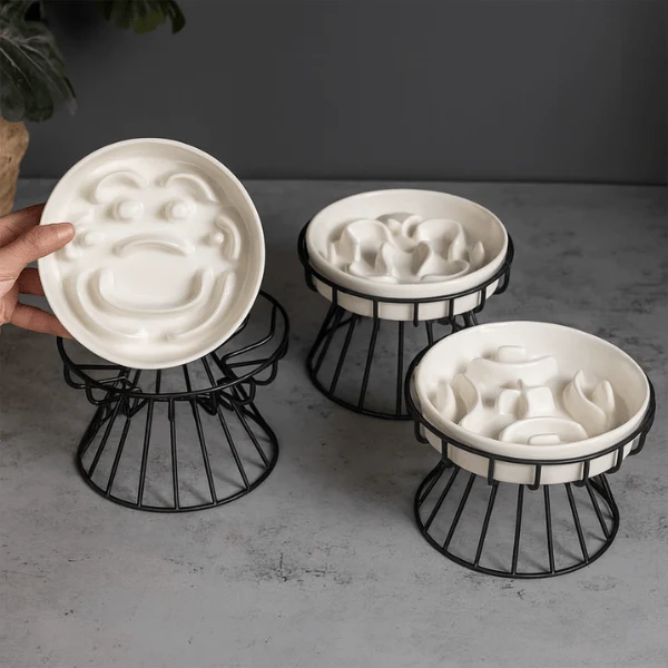Gamelle anti glouton chat - Surélevée céramique stable - NoRush Bowl™
