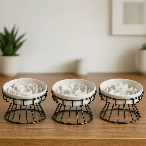 Gamelle anti glouton chat - Surélevée céramique stable - NoRush Bowl™
