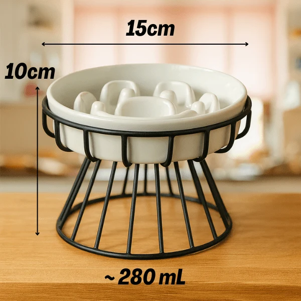 Gamelle anti glouton chat - Surélevée céramique stable - NoRush Bowl™