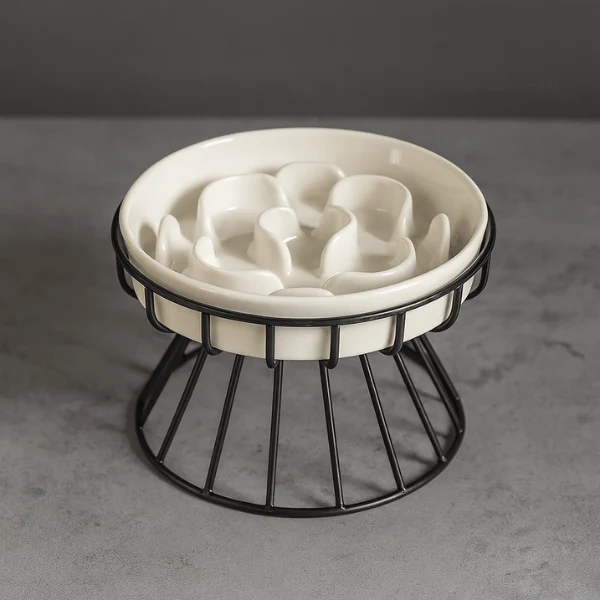 Gamelle anti glouton chat - Surélevée céramique stable - NoRush Bowl™