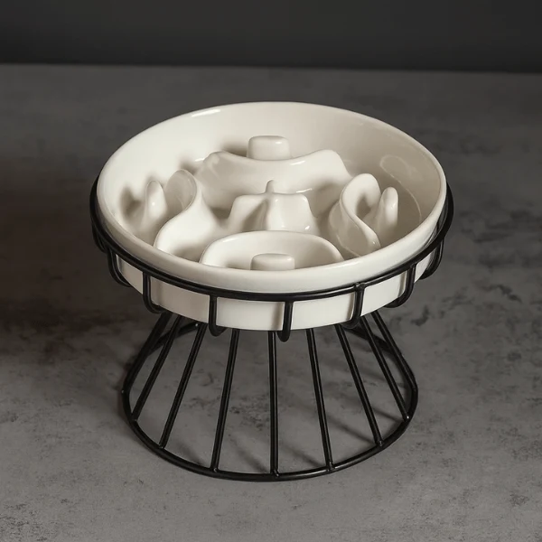 Gamelle anti glouton chat - Surélevée céramique stable - NoRush Bowl™