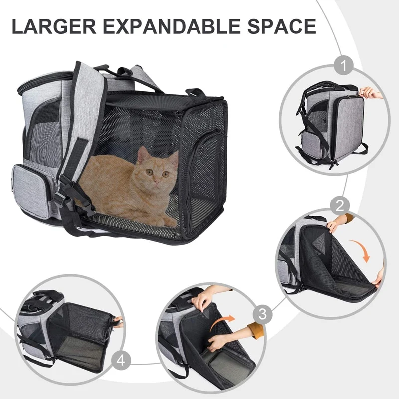 Sac à dos de promenade extensible pour chat – 33 x 27 x 42 cm
