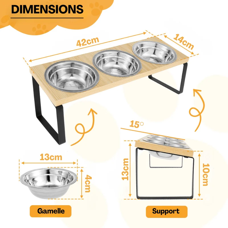 Gamelle pour chat triple - Doux-Festin™ : bols inox amovibles