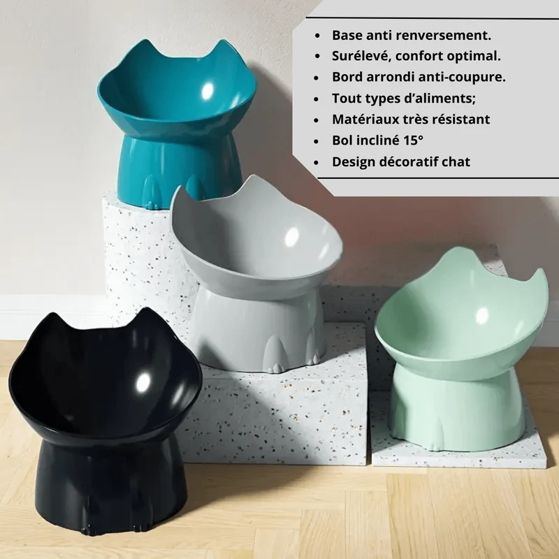 Gamelle pour chat inclinée - Dîner-Levé™ : design tête de chat