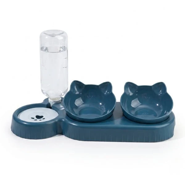 Gamelle pour chat 3 en 1 - Buffet-Cat™ : double bol et eau
