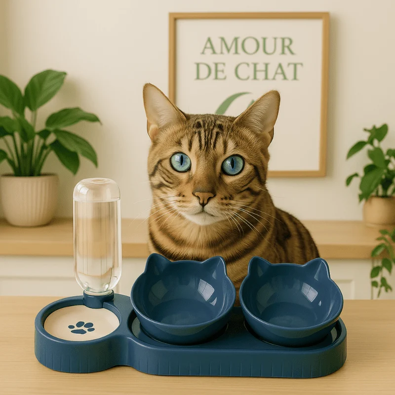 Gamelle pour chat 3 en 1 - Buffet-Cat™ : double bol et eau