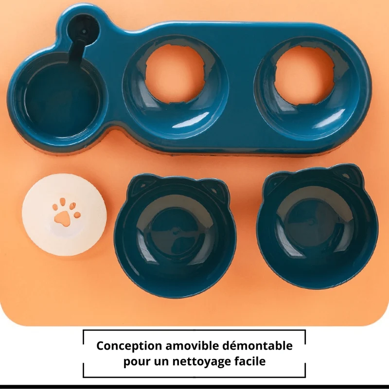 Gamelle pour chat 3 en 1 - Buffet-Cat™ : double bol et eau