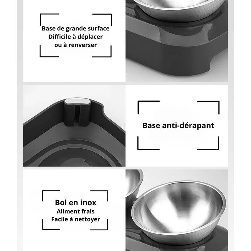 Gamelle pour chat réglable - Goûter-Griffe™ : bol inox