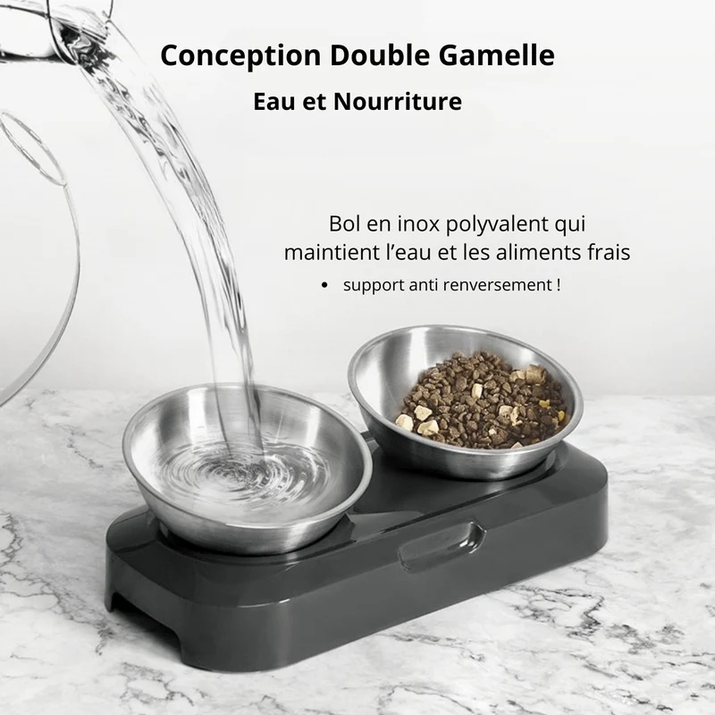 Gamelle pour chat réglable - Goûter-Griffe™ : bol inox