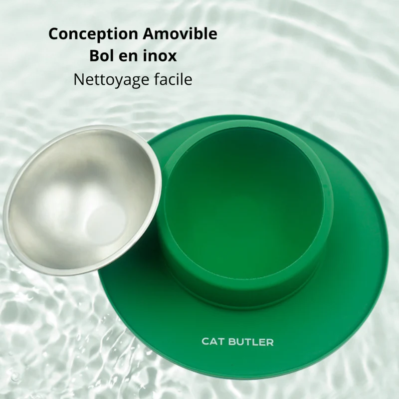 Gamelle chat - bol inox amovible & sol propre - BowlClean™