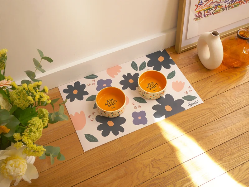 Tapis de gamelle floral chien et chat