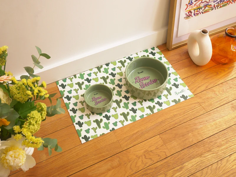 Tapis de gamelle cactus chien et chat