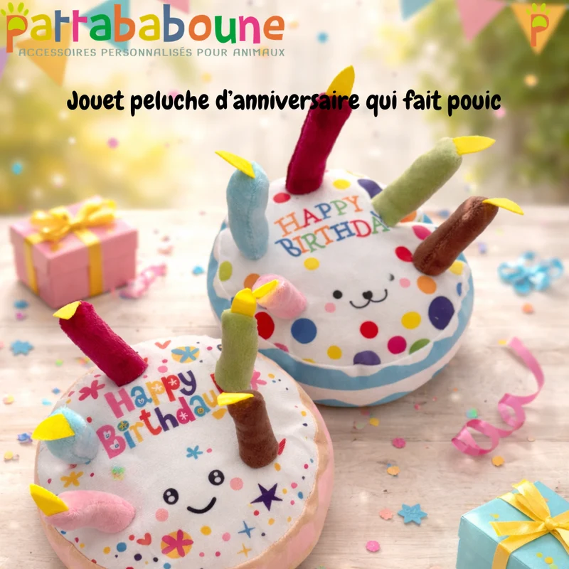 Jouet anniversaire pour chien - Gâteau peluche pouic pouic