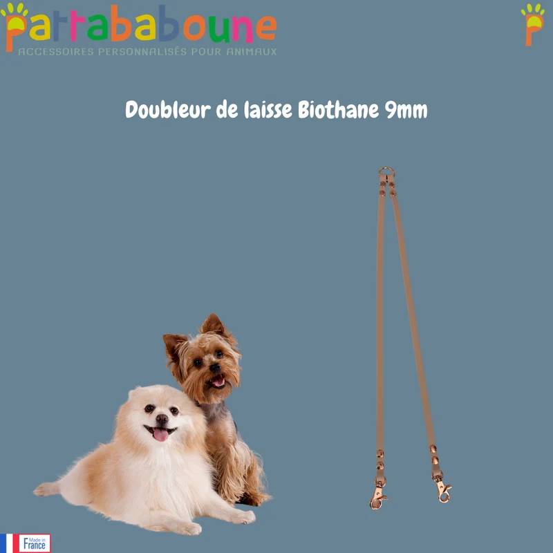 Doubleur de laisse personnalisé en biothane 9 mm