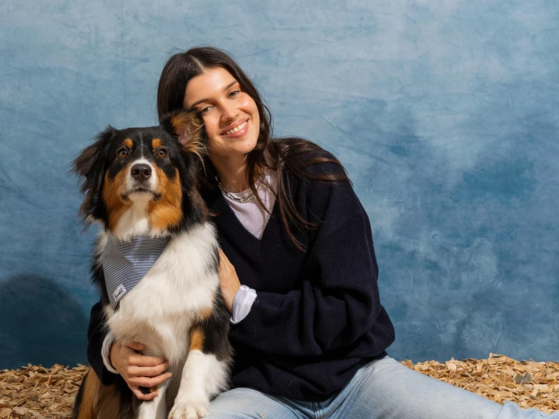 Bandana pour chien rayé bleu et blanc