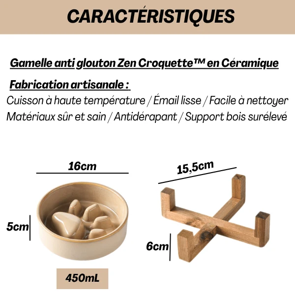 Gamelle anti glouton - Céramique patte de chat - ZenCroquette™