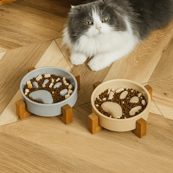 Gamelle anti glouton - Céramique patte de chat - ZenCroquette™