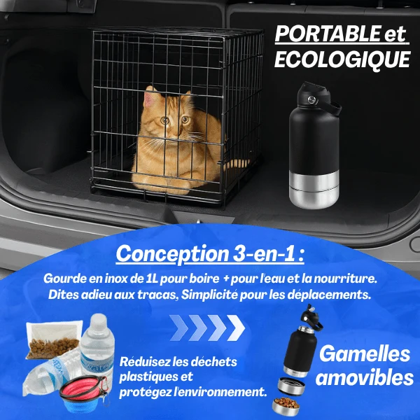 Gamelles chat portables - FéliPack™ : gourde 2 bols