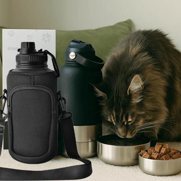 Gamelles chat portables - FéliPack™ : gourde 2 bols