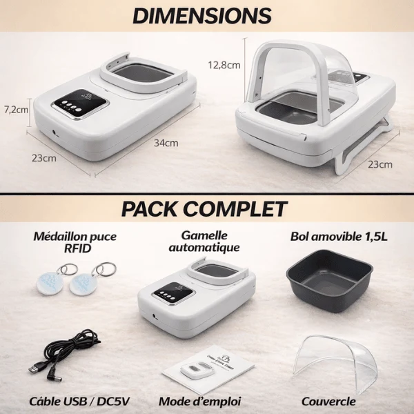 Gamelle chat automatique puce toutes options - Puce Motion+™