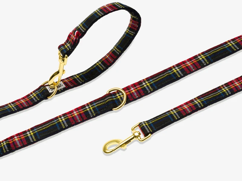 Laisse 4 position chien tartan