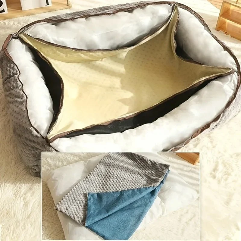 Grand panier pour chien déhoussable bleu canard