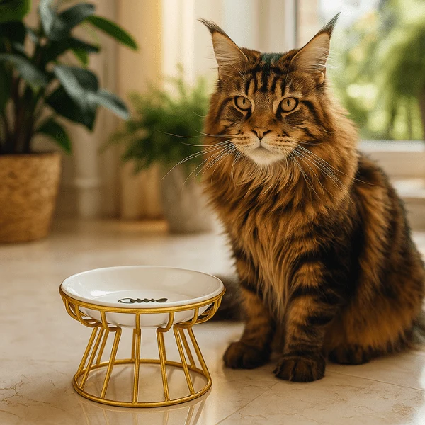 Gamelle chat surélevée céramique - Trône Gourmet™ : digestion assurée