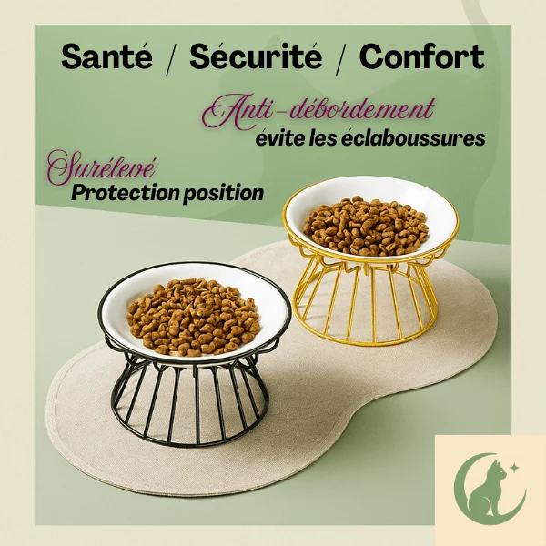 Gamelle chat surélevée céramique - Trône Gourmet™ : digestion assurée