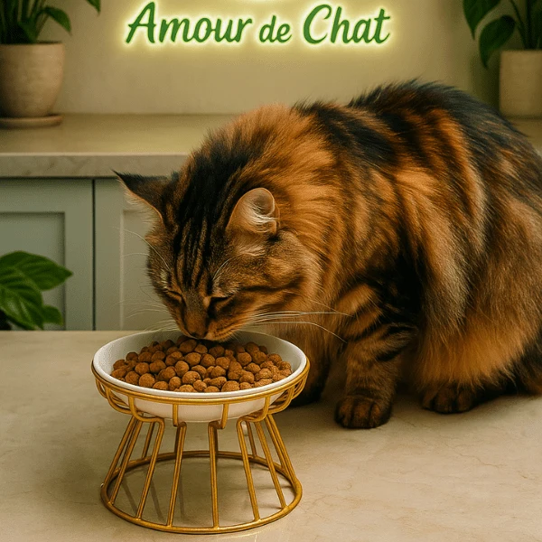 Gamelle chat surélevée céramique - Trône Gourmet™ : digestion assurée