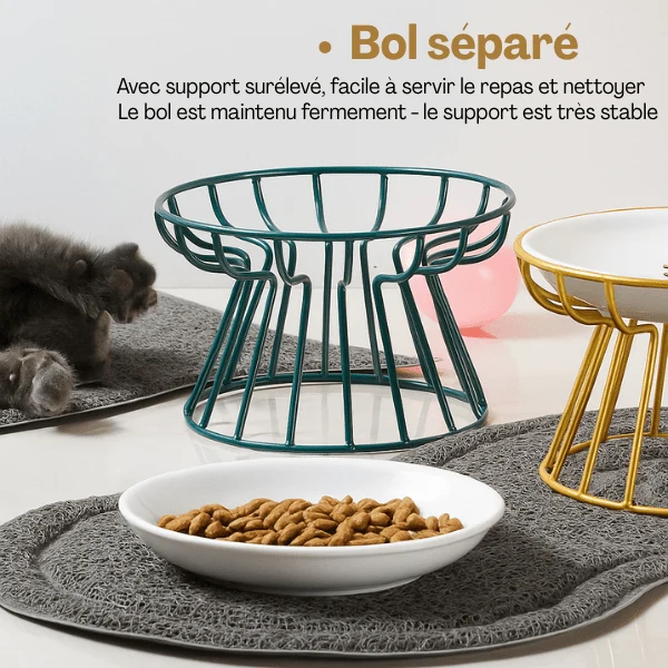 Gamelle chat surélevée céramique - Trône Gourmet™ : digestion assurée