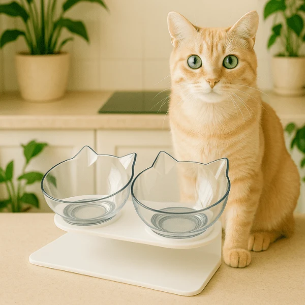 Gamelle chat surélevée - Snack Fantôme™ : posture optimale