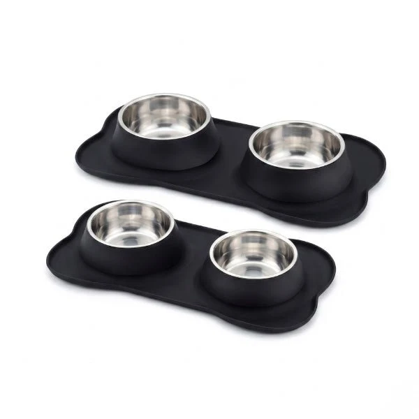 Gamelles chaton double - Doudouble Bowl™ : inox et tapis intégré