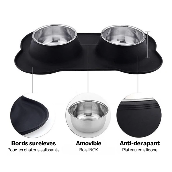 Gamelles chaton double - Doudouble Bowl™ : inox et tapis intégré